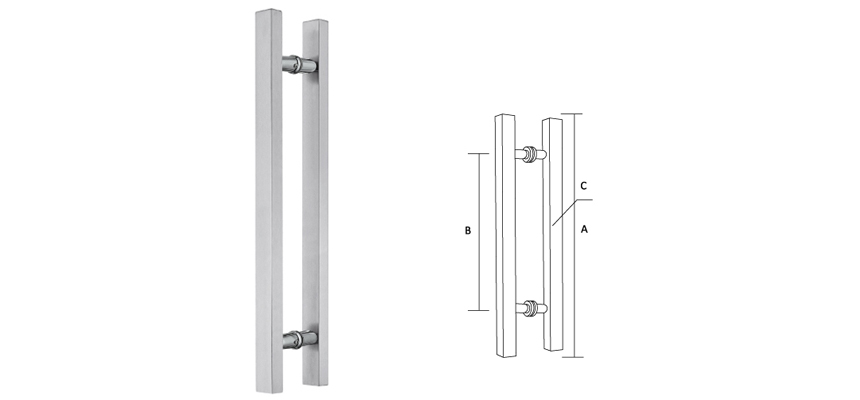 Glass Door handle,Stainless Steel,Square Tube with round stand
